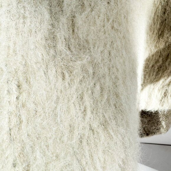 Zara Chunky Knit Mohair Texture Thick Cozy Beige Green Cardigan  S/M - Picture 8 of 9